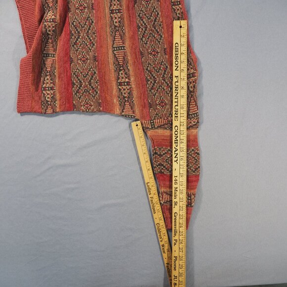 Chaps Denim Sweater Womens Large Rusty Orange Burgandy Red Southwest Aztec Boho - Picture 6 of 9
